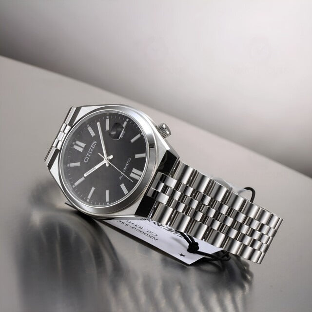 Citizen Tsuyosa 60 Automatic Black Dial Silver Steel Strap Watch for Men - NK0020-55E