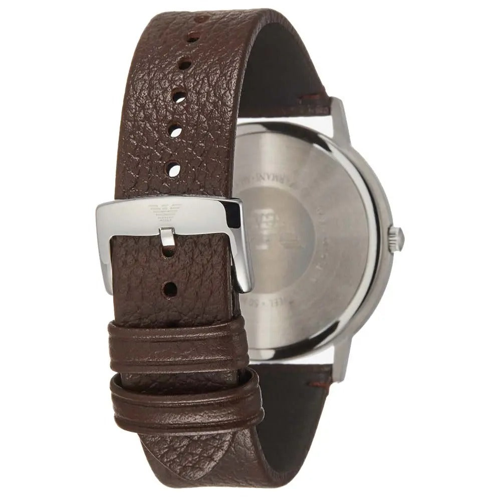 Emporio Armani Kappa Silver Dial Brown Leather Strap Watch for Men - AR11173