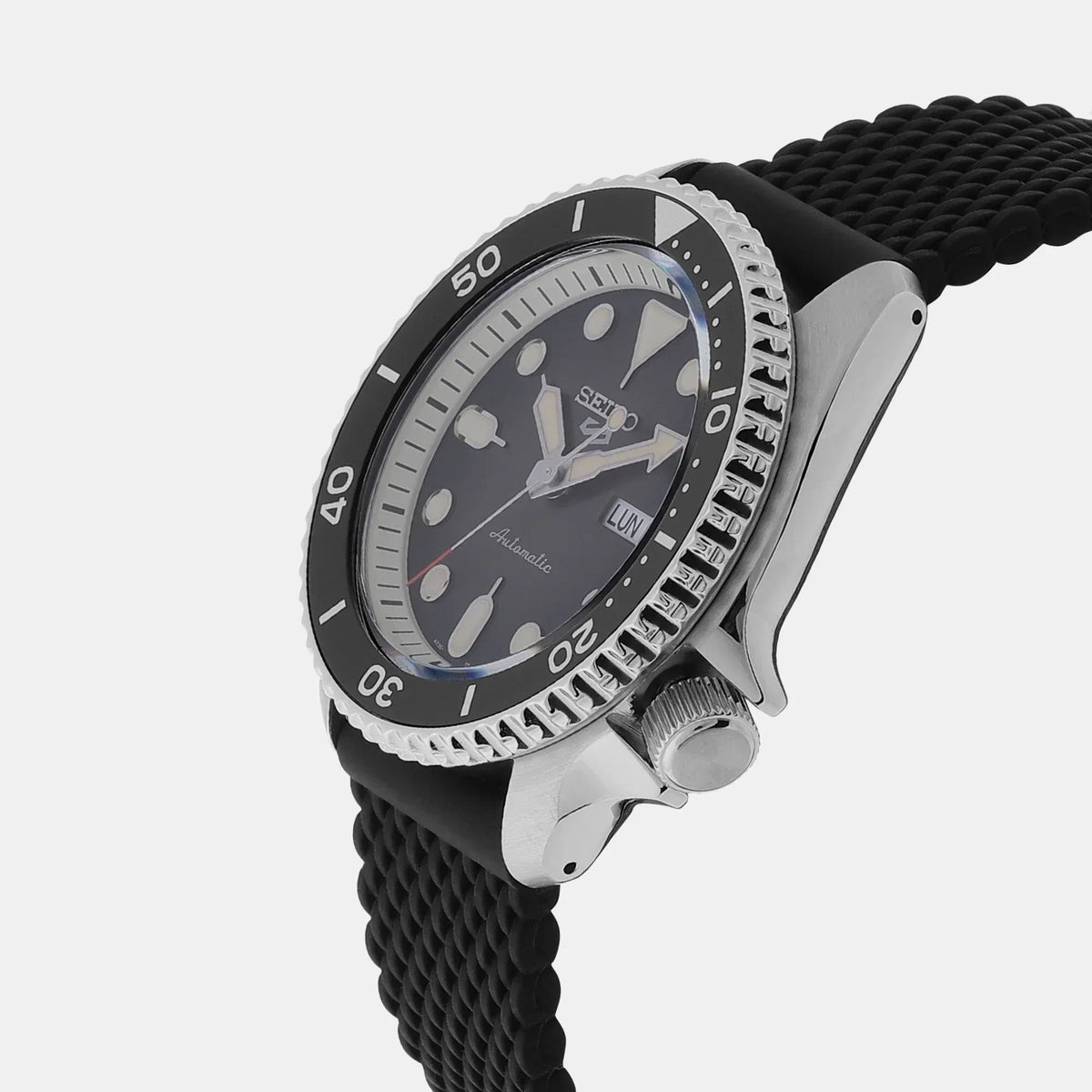 Seiko 5 Sports SKX Automatic Black Dial Black Silicone Strap Watch for Men - SRPD73K2