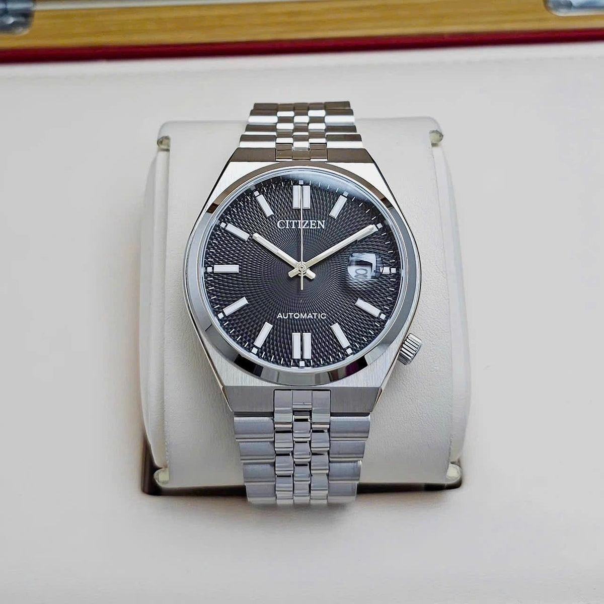 Citizen Tsuyosa 60 Automatic Black Dial Silver Steel Strap Watch for Men - NK0020-55E