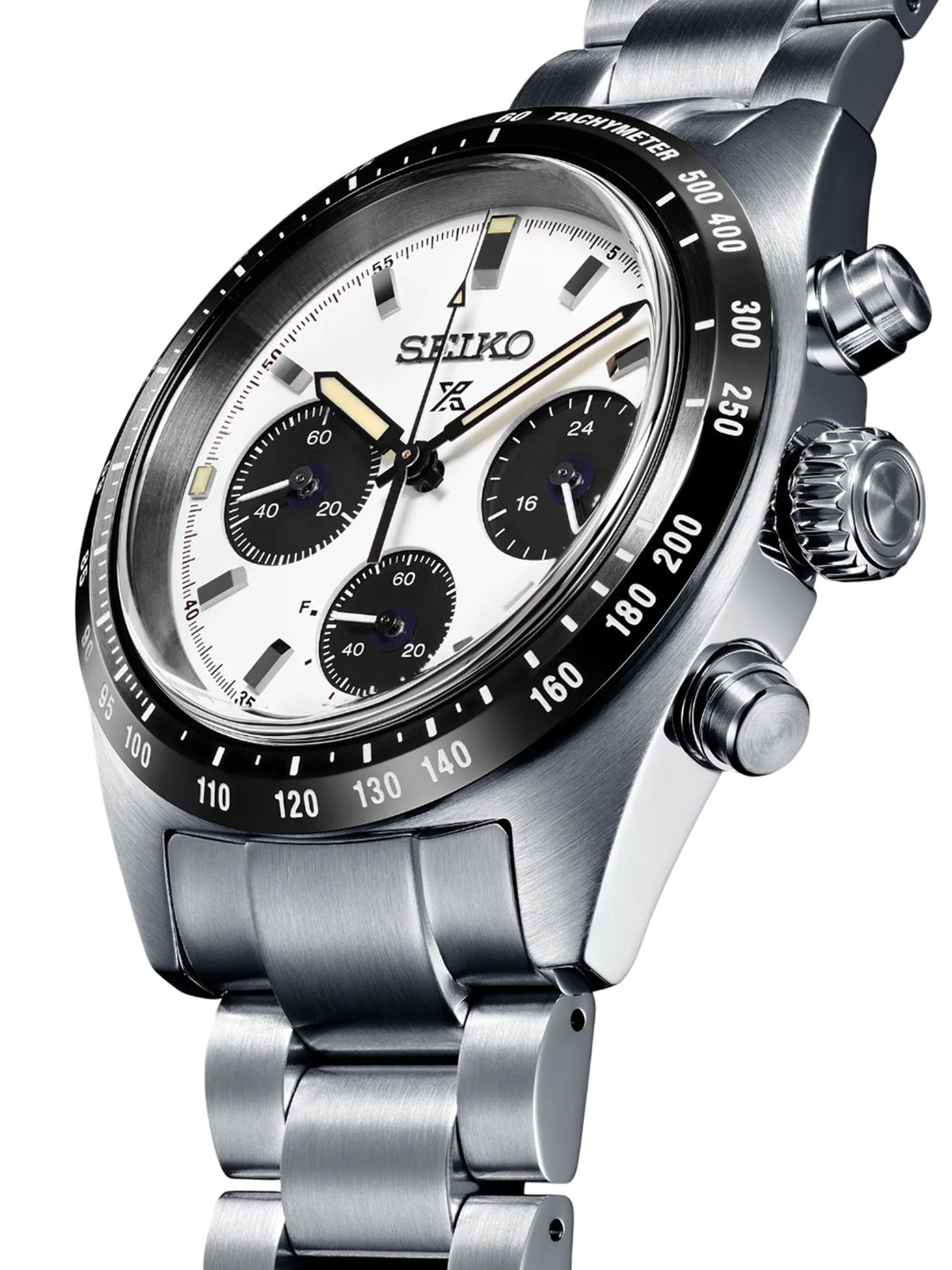 Seiko Prospex Speedtimer Solar Chronograph White Dial Silver Steel Strap Watch for Men - SSC813