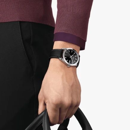 Tissot PR 100 Black Dial Black Leather Strap Watch for Men - T150.410.16.051.00