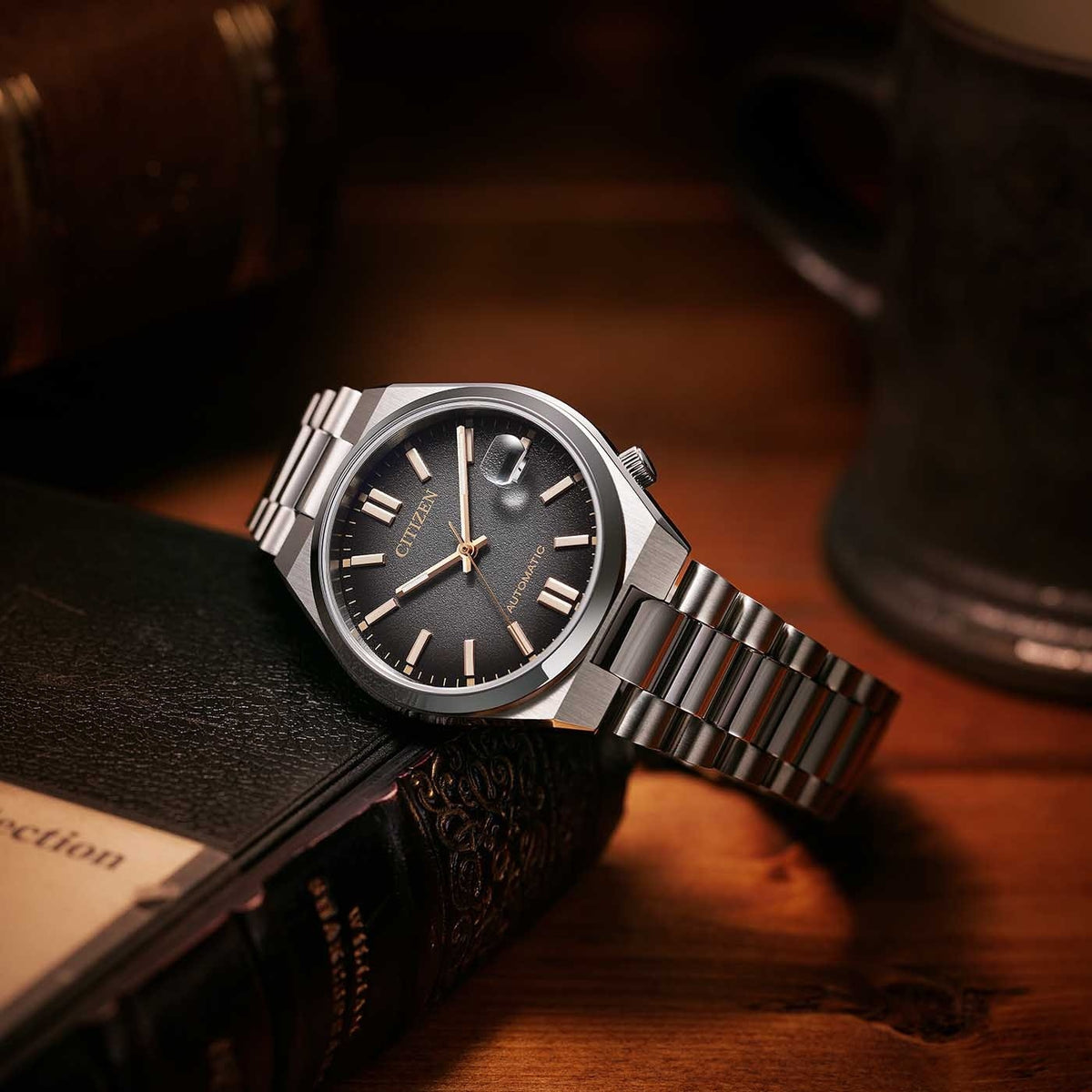 Citizen Tsuyosa 60 Automatic Black Dial Silver Steel Strap Watch for Men - NK0020-55E