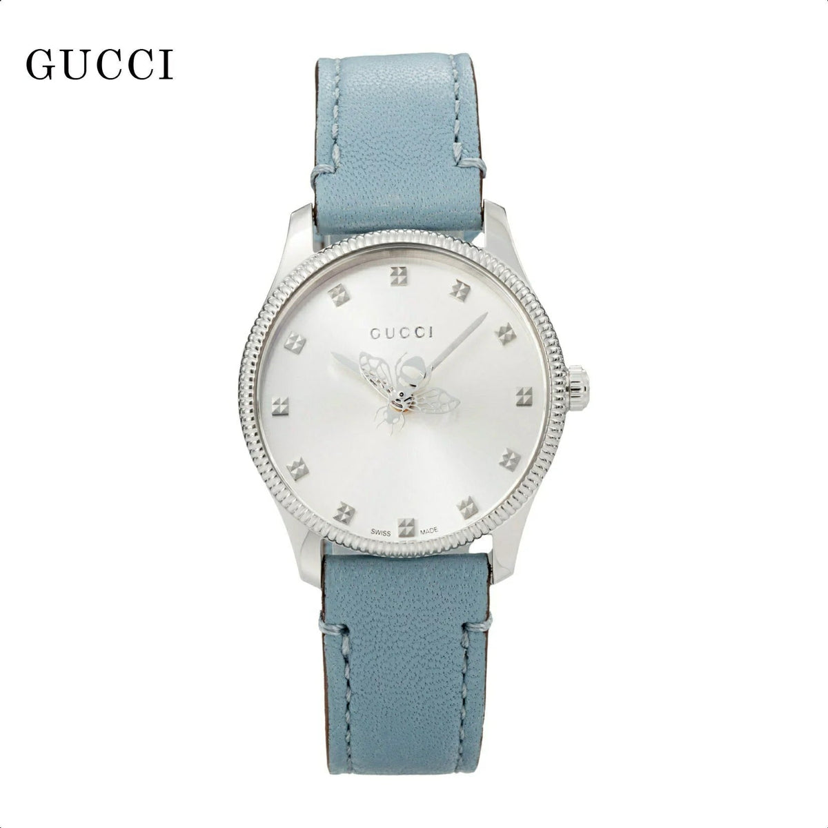 Gucci G Timeless Silver Dial Blue Leather Strap Watch for Women - YA1265039
