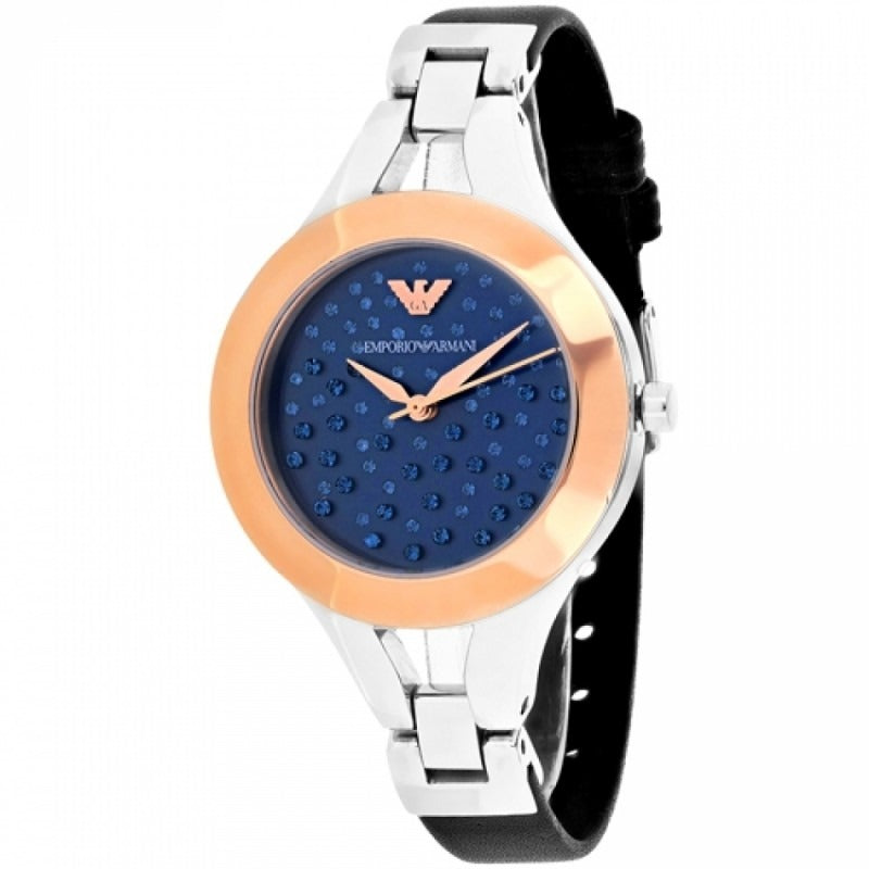 Emporio Armani Chiara Two Tone Dial Black Leahter Strap Watch for Women  - AR7436