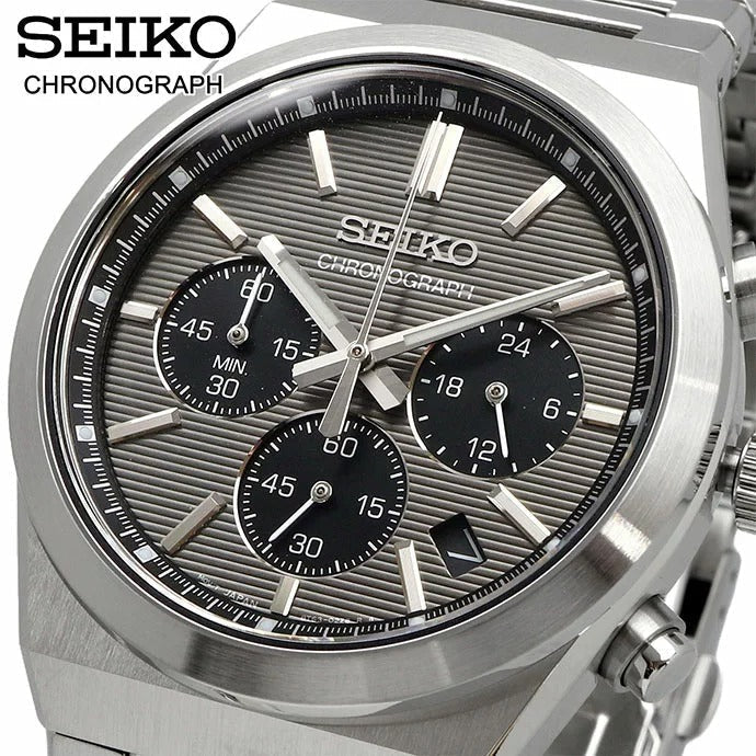 Seiko Conceptual Chronograph Grey Dial Silver Steel Strap Watch for Men - SSB455P1