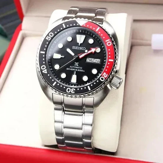Seiko Prospex Sea Turtle Automatic Black Dial Silver Steel Strap Watch for Men - SRP789K1