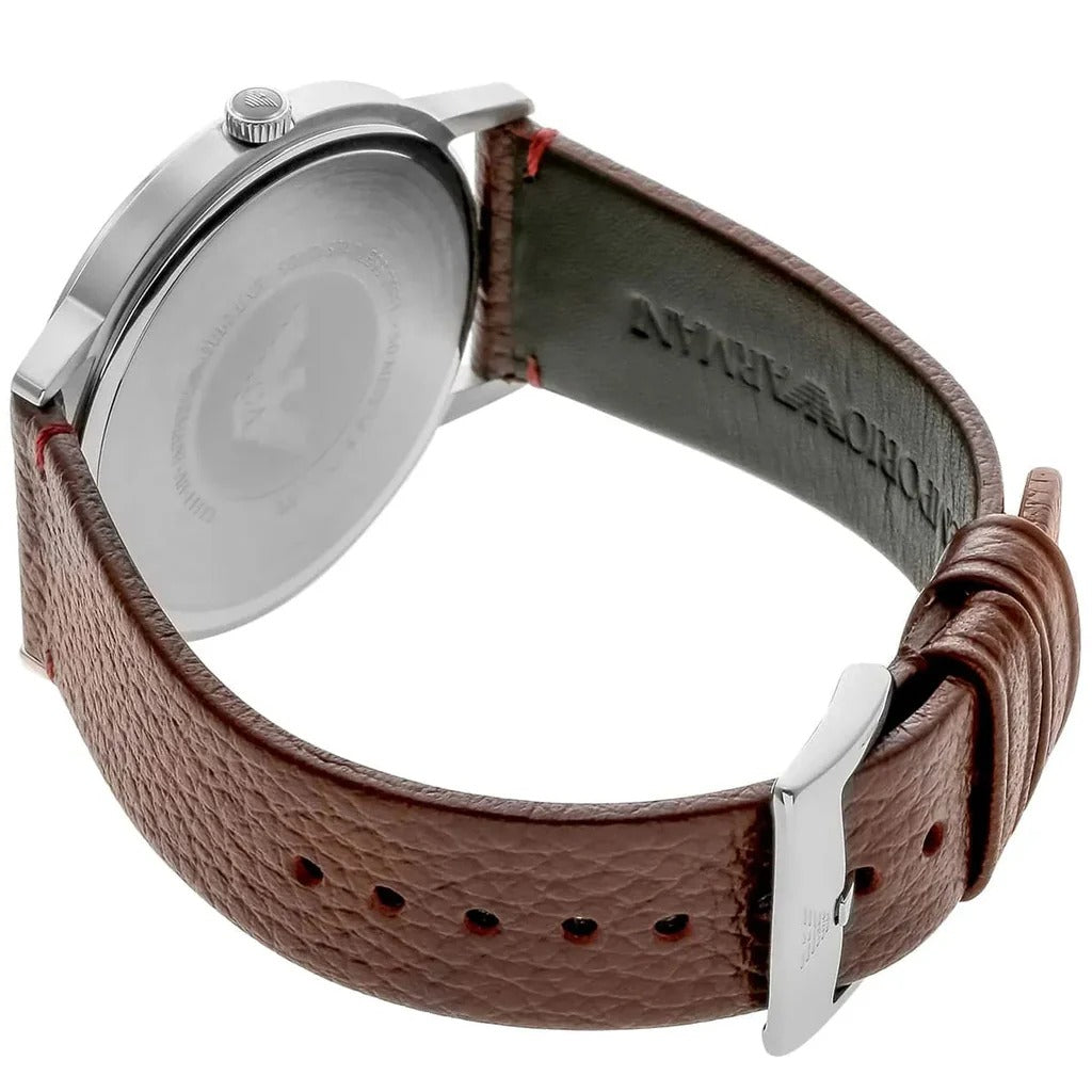 Emporio Armani Kappa Silver Dial Brown Leather Strap Watch for Men - AR11173