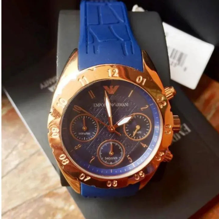 Emporio Armani Sportivo Chronograph Blue Dial Blue Silicone Strap Watch for Women - AR5939