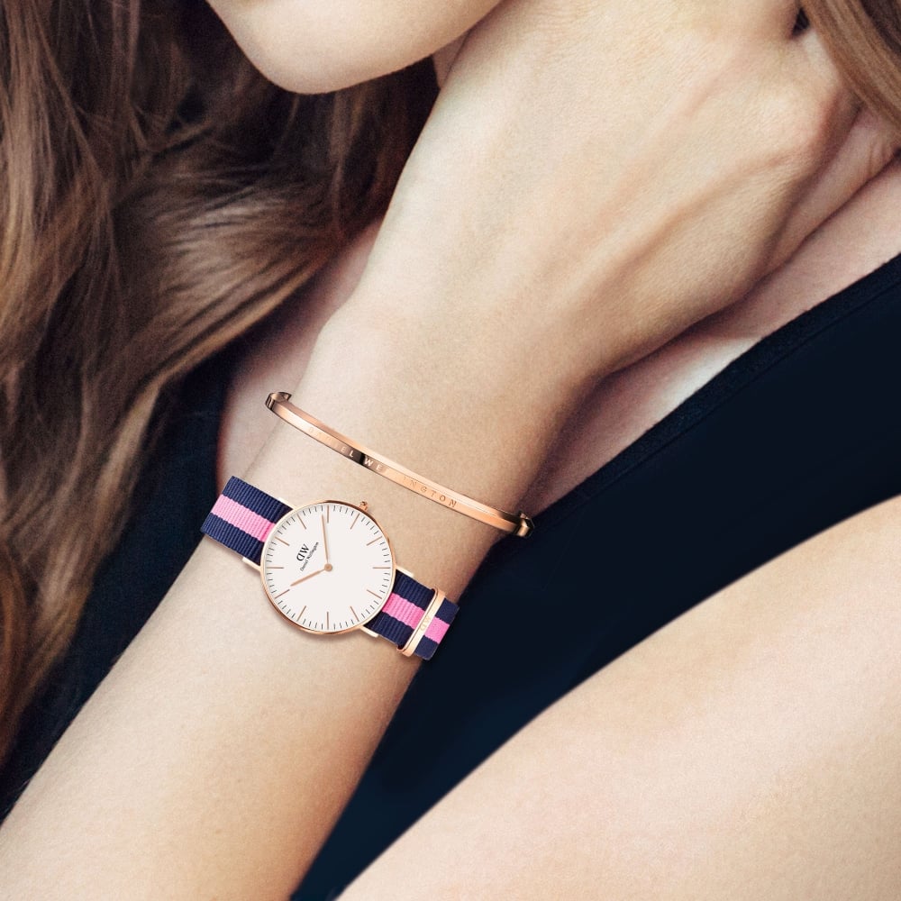 Daniel Wellington Classic Winchester White Dial Three Tone Nylon Strap Watch For Women - DW00100033