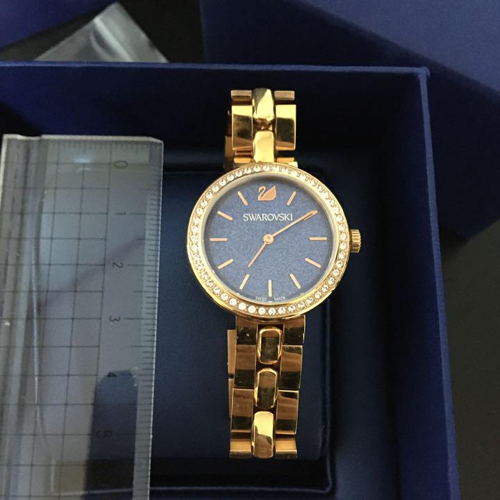 Swarovski Daytime Glittering Blue Dial Rose Gold Steel Strap Watch for Women - 5182277