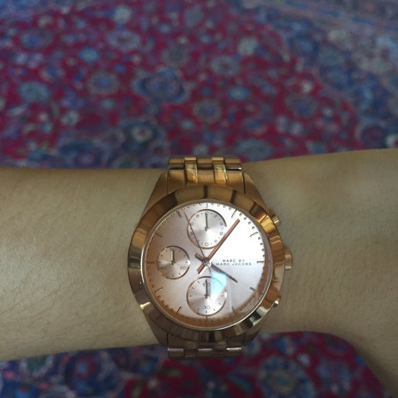 Marc Jacobs Peeker Chronograph Rose Gold Dial Rose Gold Steel Strap Watch for Women - MBM3394