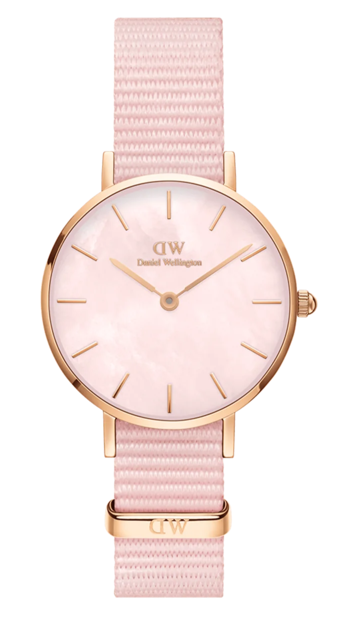 Daniel Wellington Petite Mother of Pearl Pink Dial Pink Nylon Strap Watch For Women - DW00100512