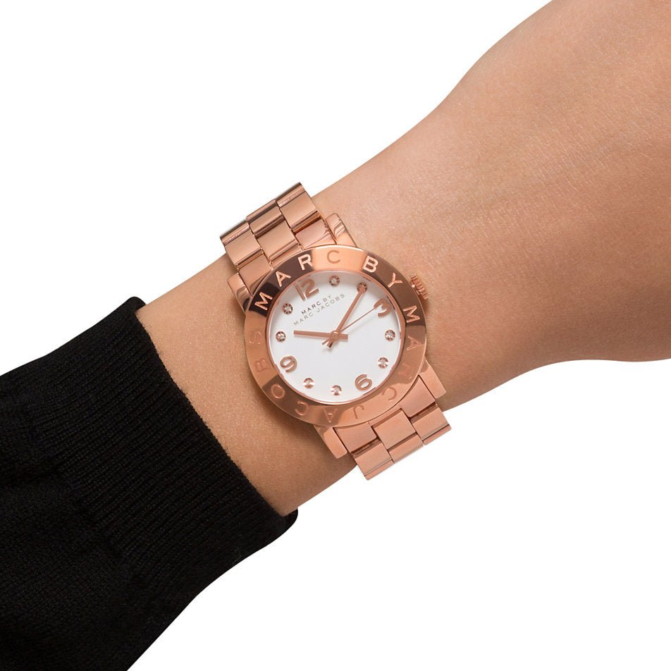 Marc Jacobs Amy White Dial Rose Gold Steel Strap Watch for Women - MBM3077
