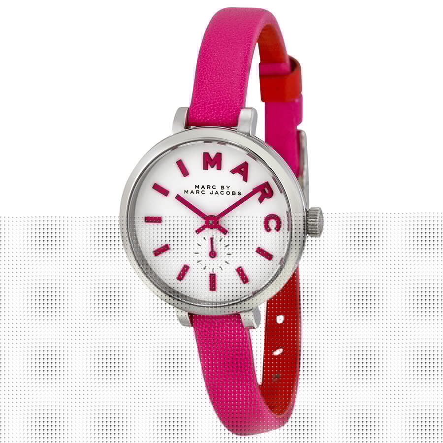 Marc Jacobs Sally White Dial Pink Leather Strap Watch for Women - MBM1353