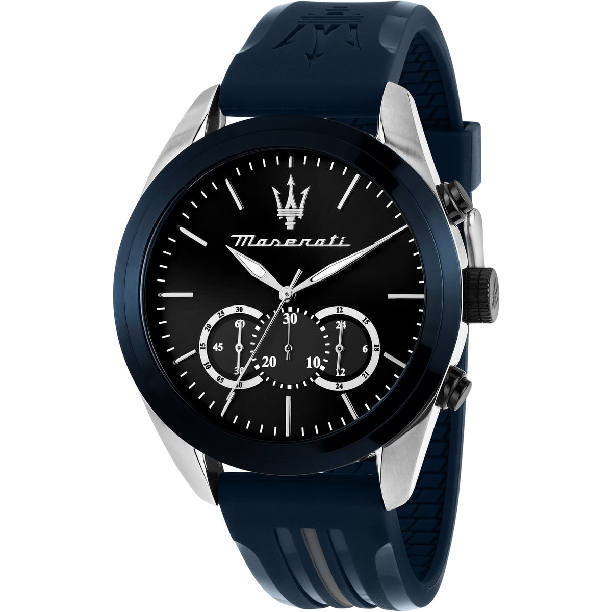 Maserati Traguardo Chronograph Blue Dial Black Silicone Strap Watch For Men - R8871612046
