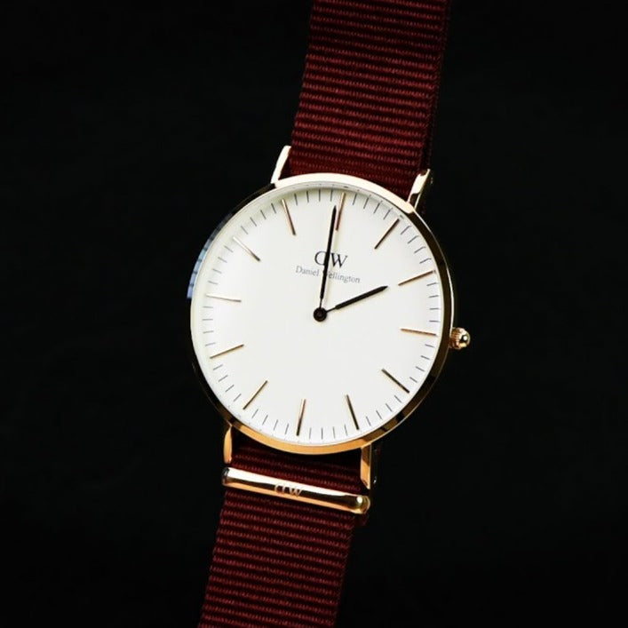 Daniel Wellington Classic Roselyn White Dial Maroon Nylon Strap Watch For Women - DW00100267
