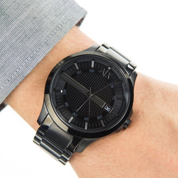 Armani Exchange Hampton Chronograph Black Dial Black Steel Strap Watch For Men - AX2104