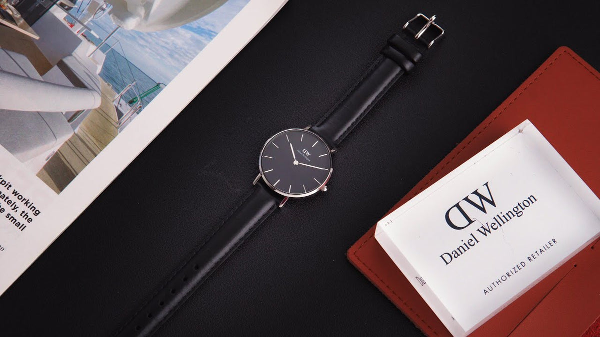Daniel Wellington Petite Sheffield Black Dial Black Leather Strap Watch For Women - DW00100180