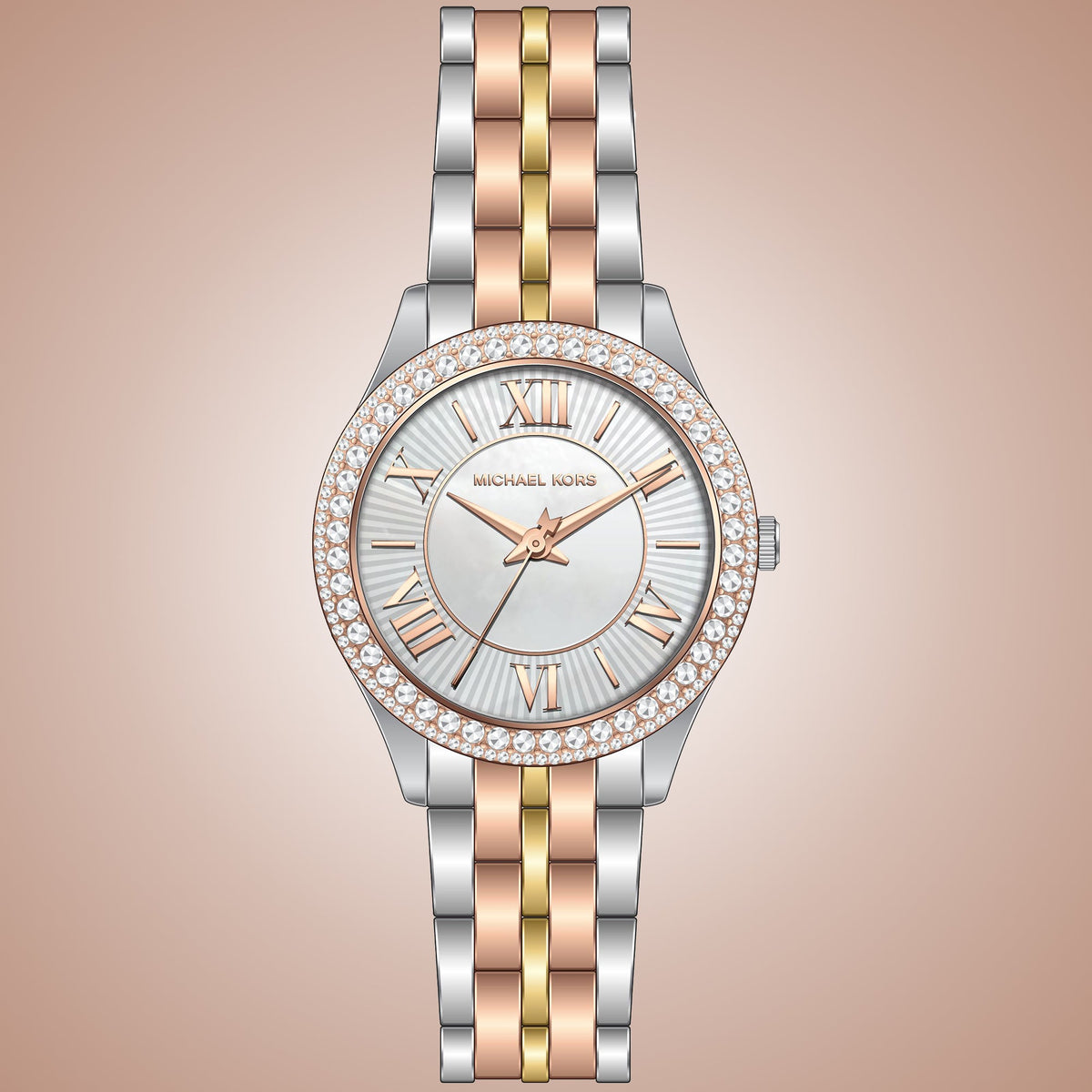 Michael Kors Harlowe Three-Hand Mother of Pearl White Dial Tri Tone Steel Strap Watch for Women - MK4846