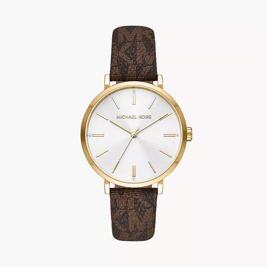 Michael Kors Addyson Three-Hand Silver Dial Brown Leather Strap Watch for Women - MK2945