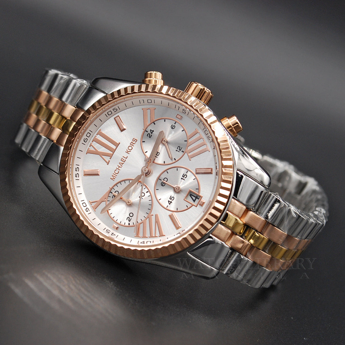 Michael Kors Lexington Chronograph Silver Dial Two Tone Steel Strap Watch for Women - MK5735
