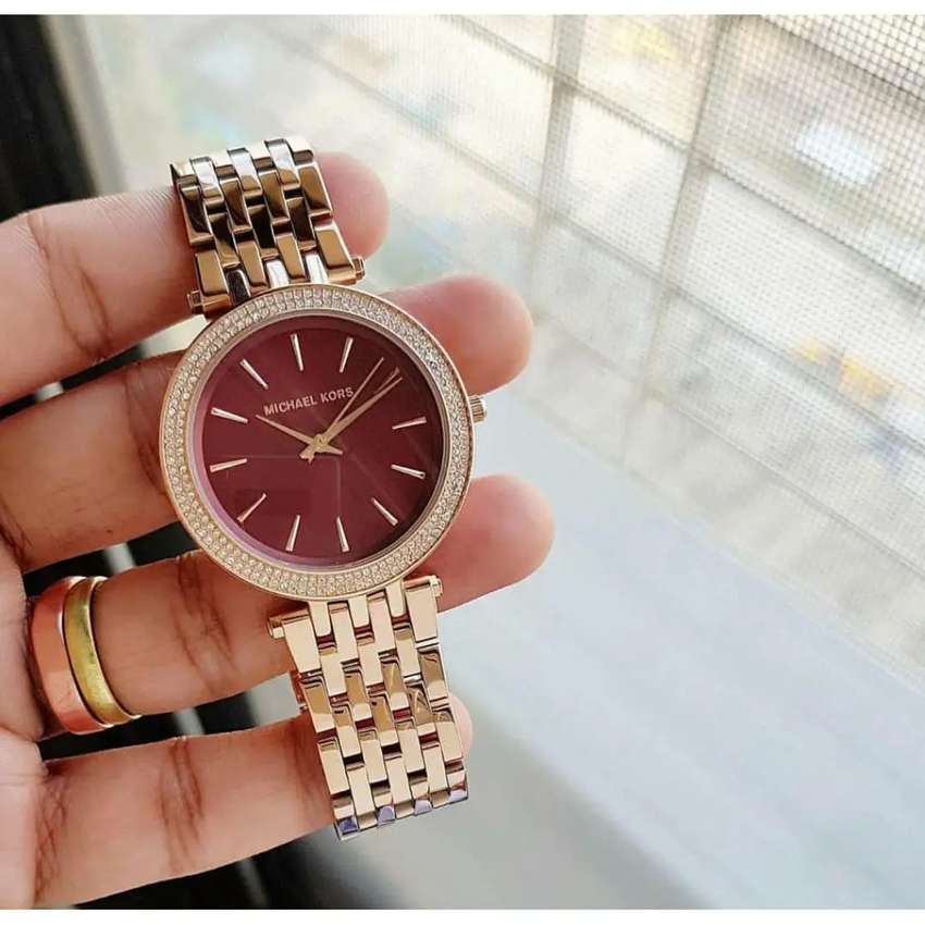 Michael Kors Darci Red DIal Rose Gold Stainless Steel Strap Watch for Women - MK3378