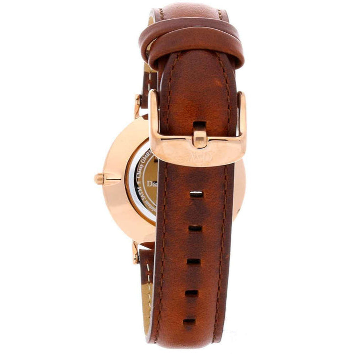 Daniel Wellington Classy St Mawes White Dial Brown Leather Strap Watch For Women - DW00100075