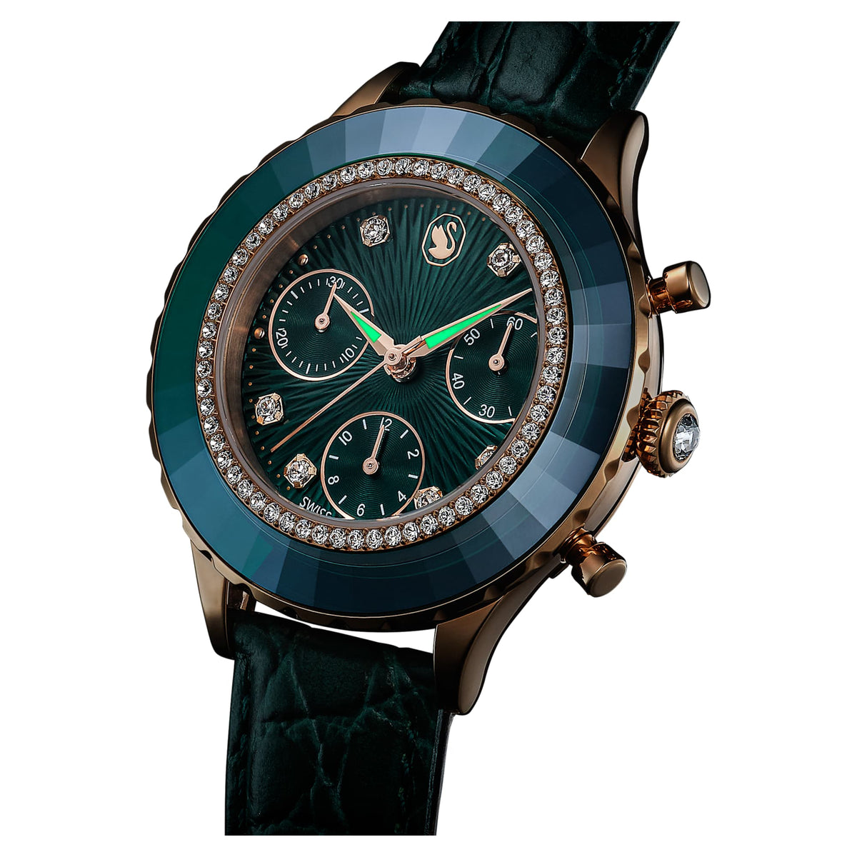 Swarovski Octea Chrono Green Dial Green Leather Strap Watch for Women - 5672931