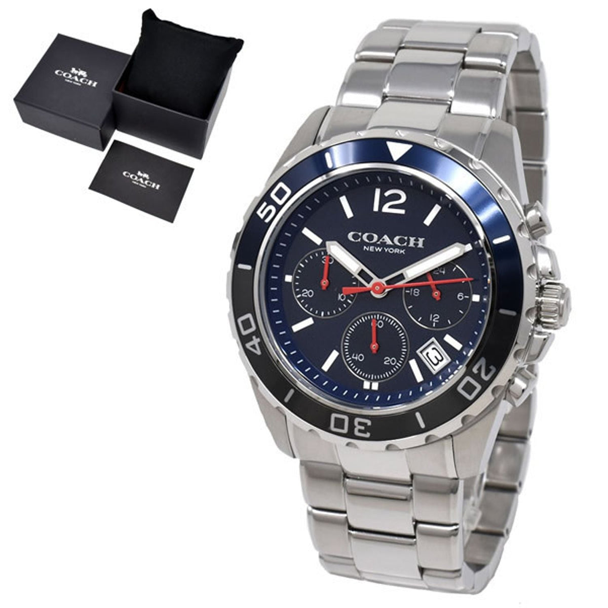Coach Kent Chronograph Blue Dial Silver Steel Strap Watch for Men - 14602555
