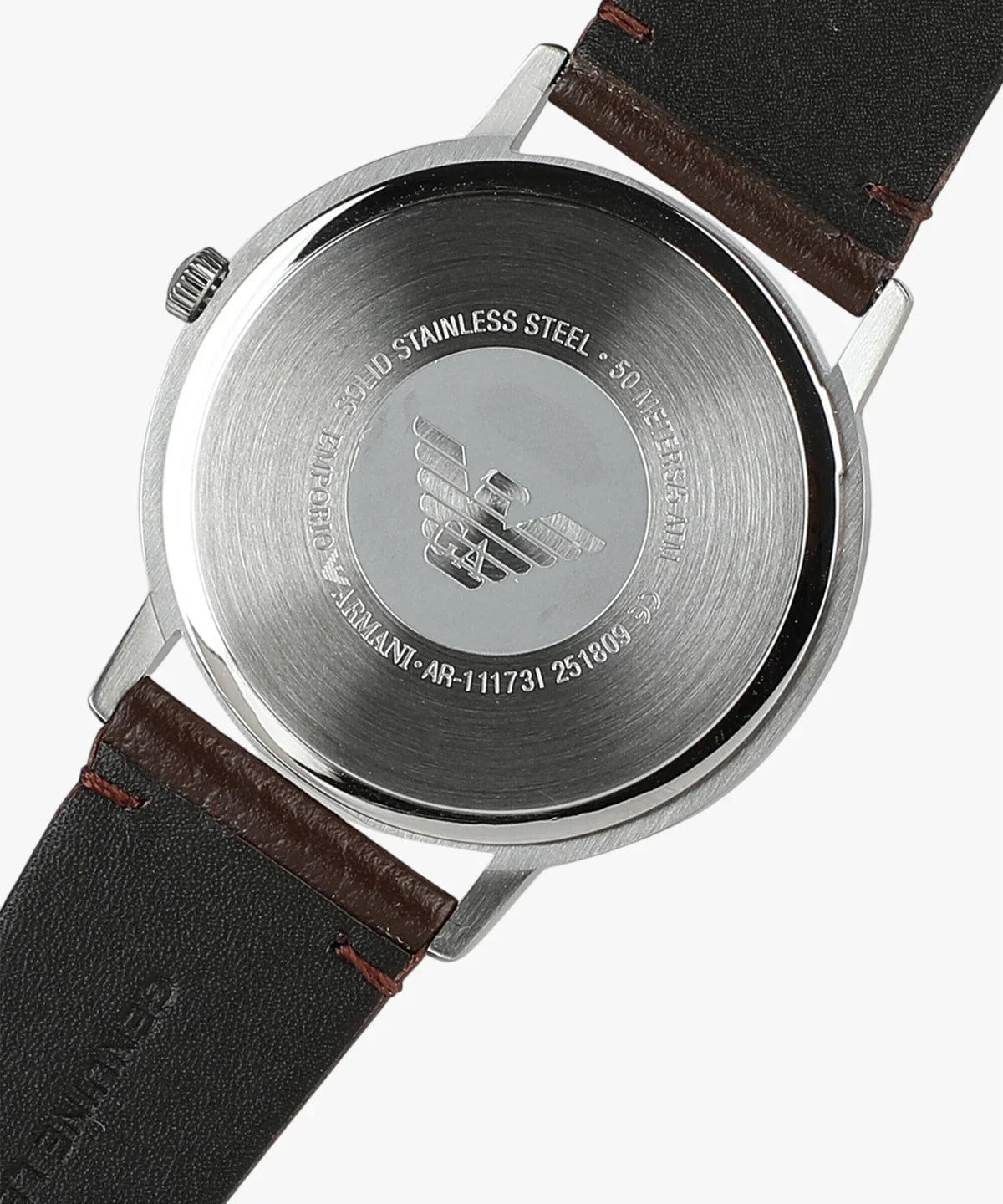 Emporio Armani Kappa Silver Dial Brown Leather Strap Watch for Men - AR11173
