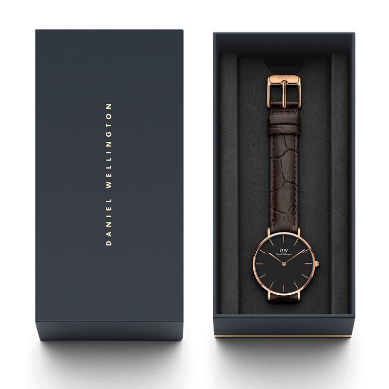 Daniel Wellington Classic Petite York Black Dial Brown Leather Strap Watch For Women - DW00100170