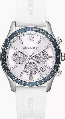 Michael Kors Berkley Chronograph Silver Dial White Rubber Strap Watch For Women  - MKO1040
