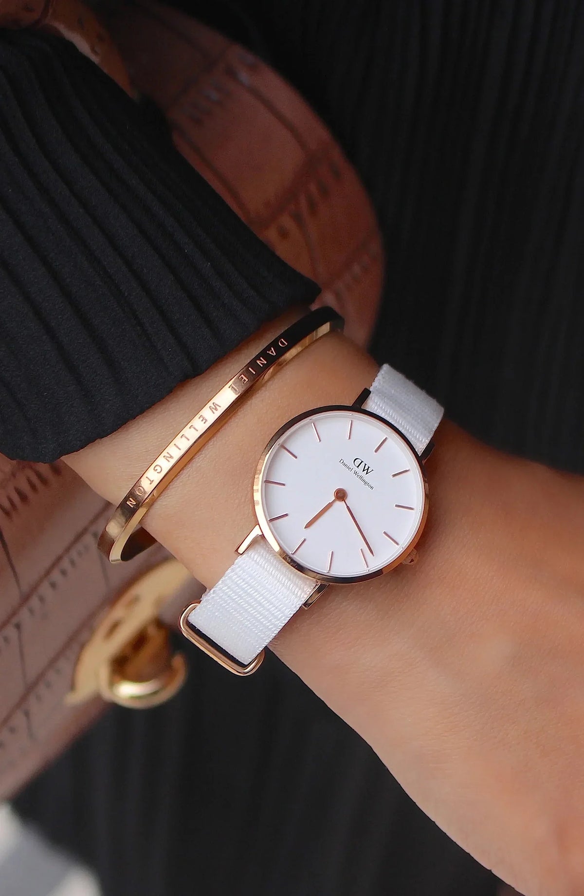 Daniel Wellington Petite Dover Quartz White Dial White NATO Strap Watch For Women - DW001000313