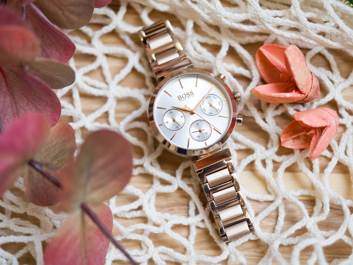 Hugo Boss Flawless Quartz White Dial Gold Steel Strap Watch for Women -1502531