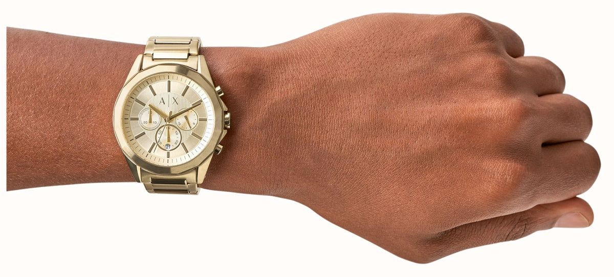 Armani Exchange Drexler Chronograph Gold Dial Gold Steel Strap Watch For Men - AX2602
