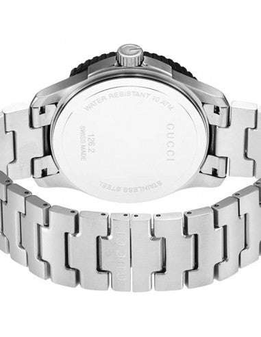 Gucci G Timeless Black Dial Silver Steel Strap Watch For Men - YA126249