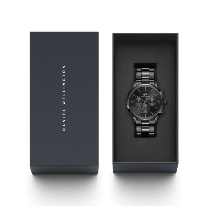 Daniel Wellington Iconic Chronograph Black Dial Black Steel Strap Watch For Men - DW00100642