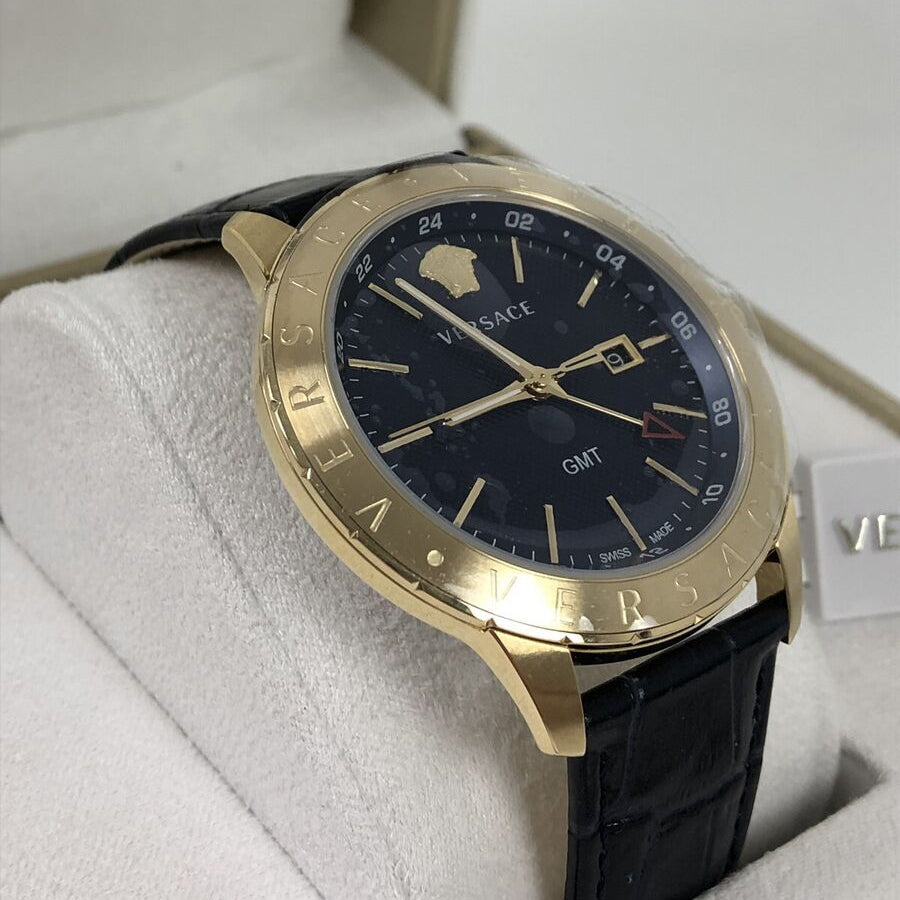 Versace Univers Navy Blue Dial Navy Blue Leather Strap Watch for Men - VEBK00318