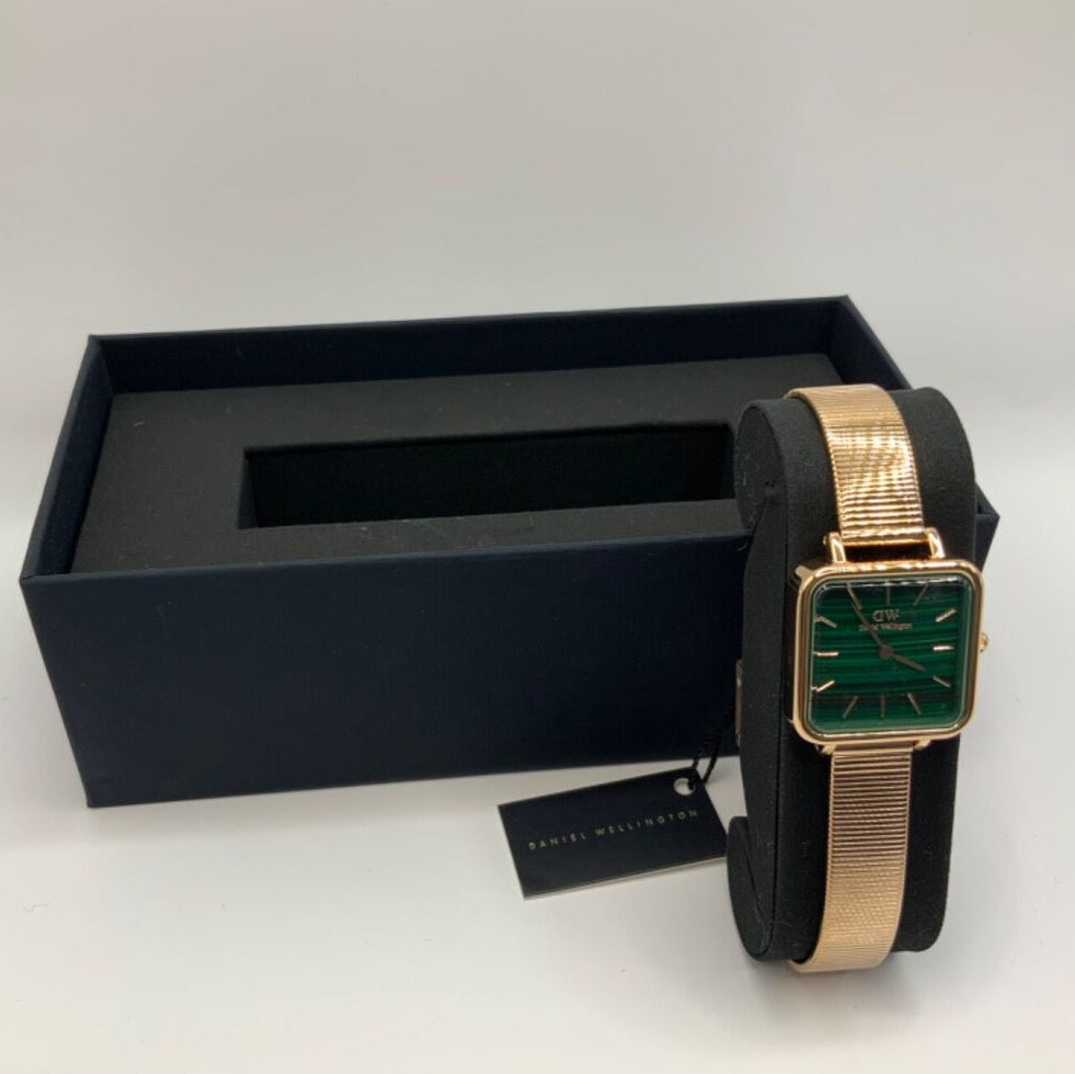 Daniel Wellington Quadro Studio Green Dial Rose Gold Mesh Strap Watch For Women - DW00100520
