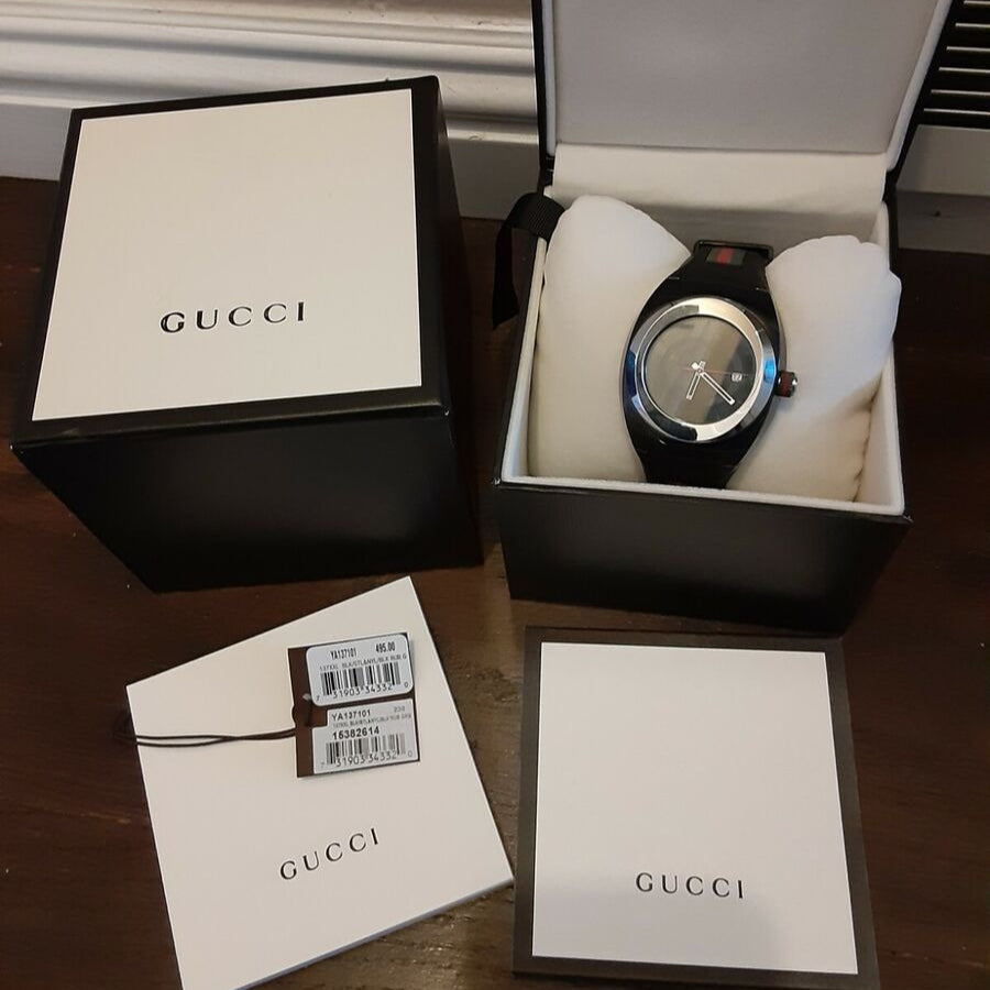 Gucci Sync Quartz Black Dial Black Rubber Strap Watch For Men - YA137301