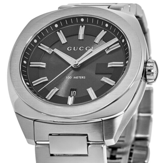 Gucci GG2570 Quartz Black Dial Silver Steel Strap Watch For Men - YA142301
