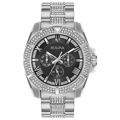 Bulova Crystal Collection Chronograph Black Dial Two Tone Steel Strap Watch for Men - 96C126