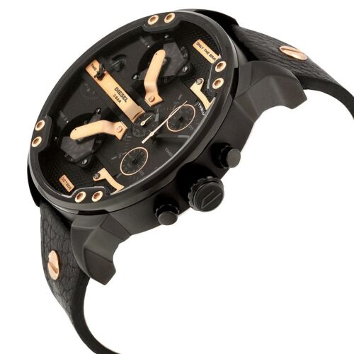 Diesel Mr Daddy 2.0 Chronograph Black Dial Black Leather Strap Watch For Men - DZ7350