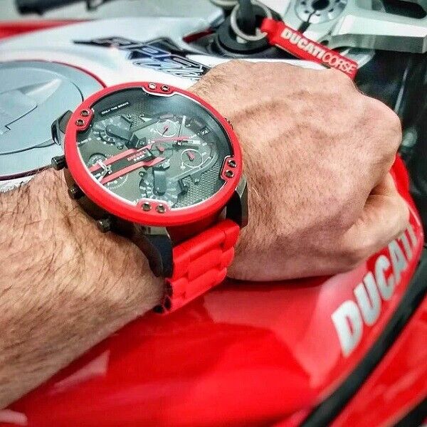 Diesel Mr Daddy 2.0 Chronograph Black Dial Red Silicone Strap Watch For Men - DZ7370
