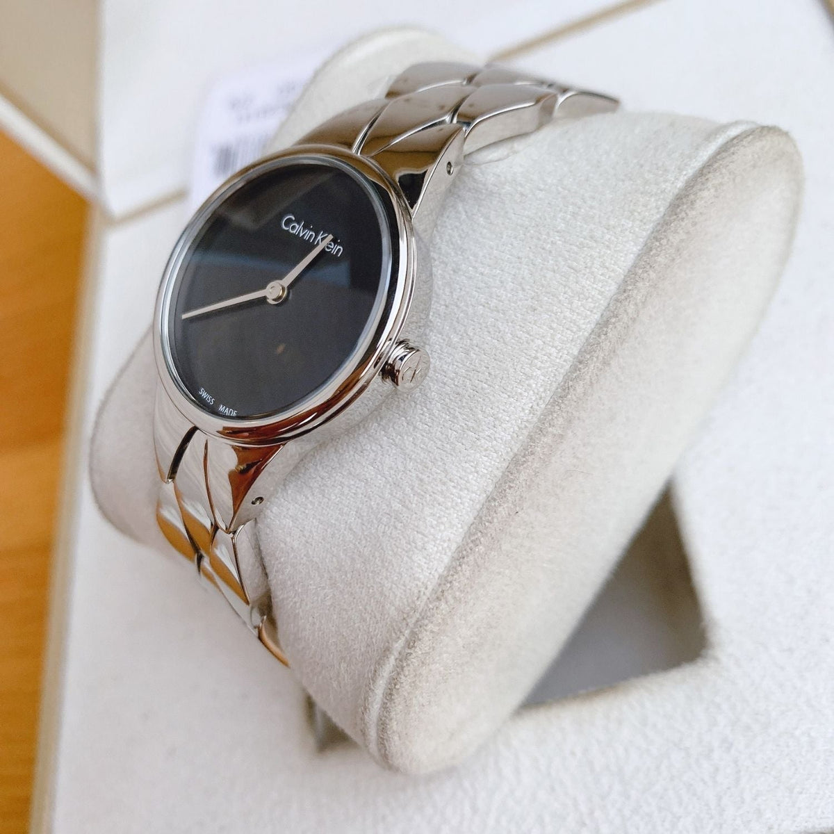 Calvin Klein Snake Black Dial Silver Steel Strap Watch For Women - K6E23141