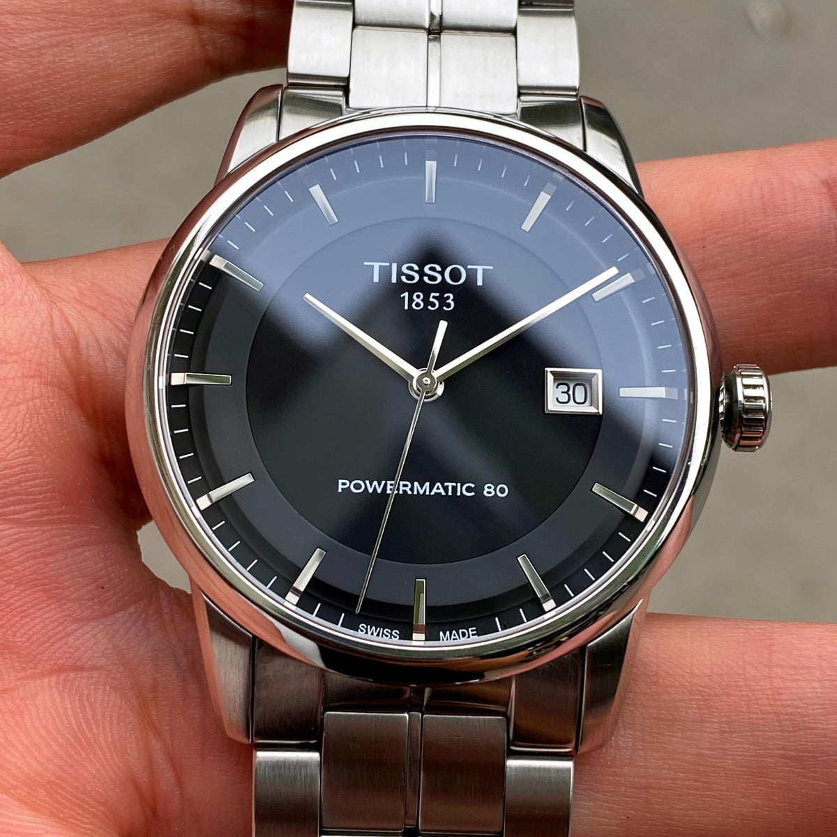 Tissot Luxury Powermatic 80 Black Dial Silver Steel Strap Watch For Men - T086.407.11.051.00