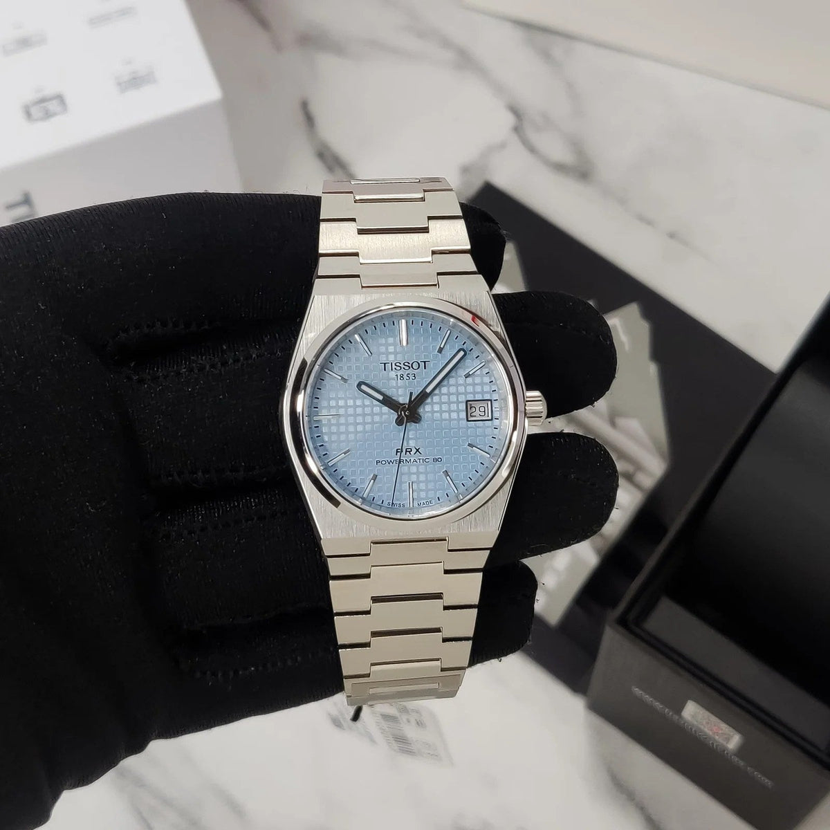 Tissot PRX Powermatic 80 Ice Blue Dial Silver Steel Strap Watch for Men - T137.207.11.351.00