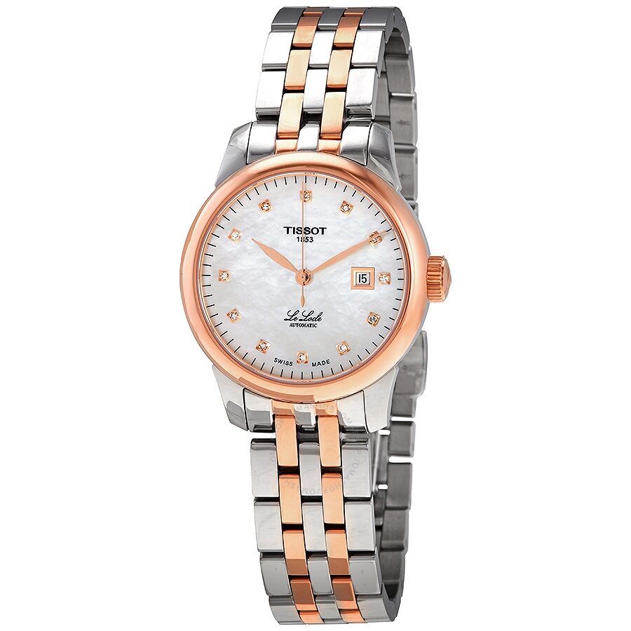 Tissot Le Locle Automatic Diamonds Mother of Pearl White Dial Two Tone Steel Strap Watch For Women - T006.207.22.116.00