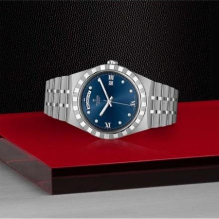 Tudor Royal Automatic Diamonds Blue Dial Silver Steel Strap Watch for Men - M28600-0006